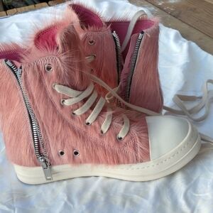 Rick owens pink fur sneakers size 37 eu